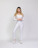 Legging brillante efecto cuero control abdomen color blanco