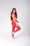 Legging brillante efecto cuero control abdomen color rojo labial