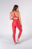 Legging brillante efecto cuero control abdomen color rojo labial